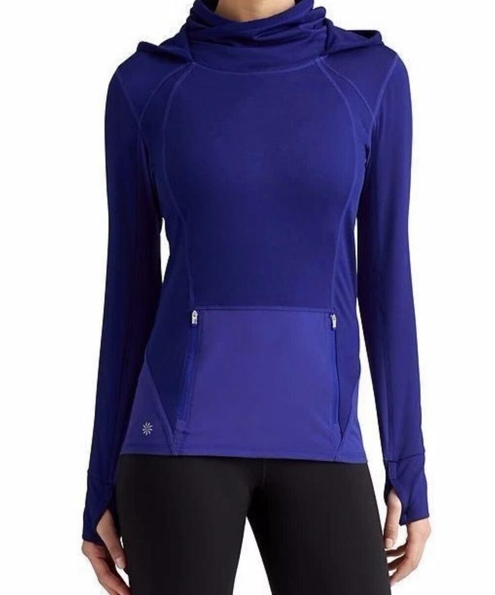 Athleta Hoodie Womens L Plush Tech 3.0 Cowl Neck Pullover Zip Pockets Purple